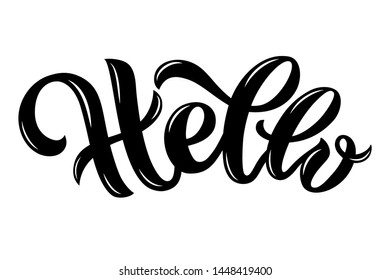 Vector illustration of Hello text for cards, stickers and  posters. Hand drawn calligraphy, lettering, typography for any type of artworks.