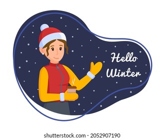 Ilustración vectorial del invierno hola. Concepto de pasar tiempo en invierno. 