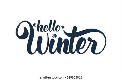 Vector illustration: Hello Winter elegant modern brush lettering isolated on white background.