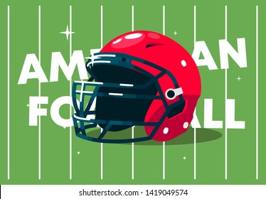 vector illustration of a helmet for American football, on a green football field