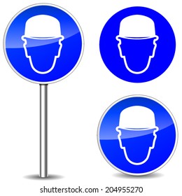 Vector illustration of helmet blue sign icons