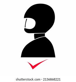 Vector illustration of a helmet protected head symbol while riding a motorcycle