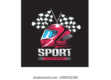 Vector Illustration of Helmet and Racing Flags with Vintage Illustration Available for Tshirt Design