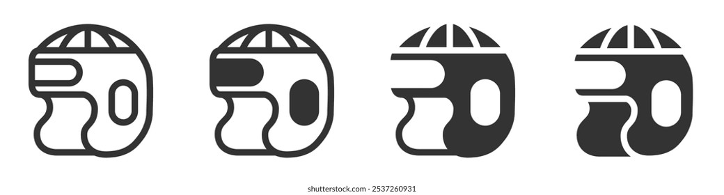 
Vector illustration of a boxer’s helmet, showing a protective headgear used in combat sports. This icon symbolizes safety, boxing, and professional training gear.