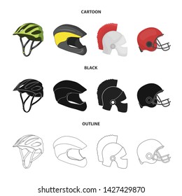 Vector illustration of helmet and sport logo. Set of helmet and moto stock symbol for web.