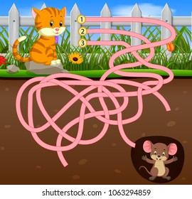 vector illustration of Help the cat to find the mouse