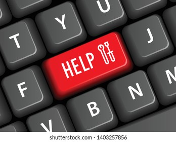 Vector illustration of HELP key on keyboard with tools icon