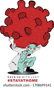 Vektorillustration-Illustration hilft Medizin gegen Corona-Virus mit Aufenthalt zu Hause flach Design