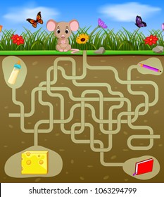 vector illustration of Help the mouse to find the cheese
