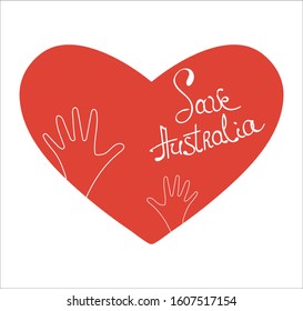 Vector Illustration: helping hands and text Save Australia. Support for volunteer, charity or relief work after fires and wildfires in Australia.

