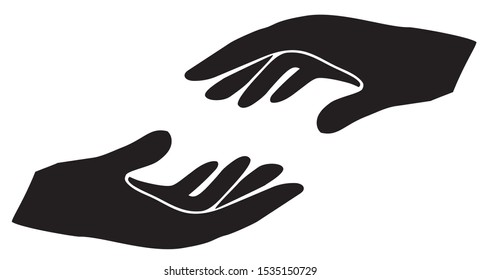 vector illustration of helpins hands silhouette. 