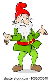 vector illustration of a helpless cartoon garden gnome shrugs