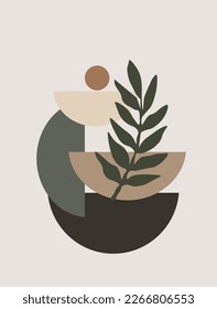 Vector illustration Hemisphere figures, branch, trend abstraction in nude tones