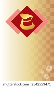 Vector illustration of Hemp leaf pattern and Chinese characters "Snake" and checkered pattern background (No text) [New year's card template (year of the snake)]