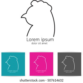 Vector Illustration hen head on white isolated background. Rooster or hen for any design calendar, banner, placard. Rooster icon.hand drawn