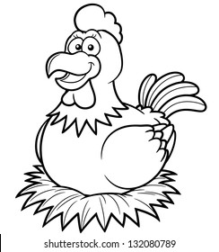 Vector illustration of Hen on a nest - Coloring book