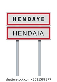 Ilustração vetorial do Hendaye, França (Hendaia em basco) sinalização rodoviária de entrada da cidade em postes metálicos