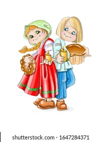 vector illustration Heppy Easter boy with girl hold candles and easter