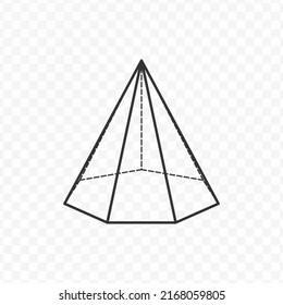 Vector illustration of heptagon pyramid 3D geometric shapes in dark color and transparent background(png).
