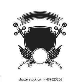 Vector illustration of heraldic coat of arms symbology with additional space for your Insignia black and white