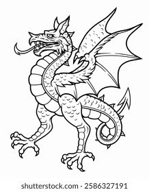 Vector illustration of heraldic creature wyvern, two-legged dragon. 