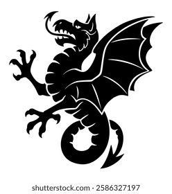 Vector illustration of heraldic creature wyvern, two-legged dragon in black silhouette style.