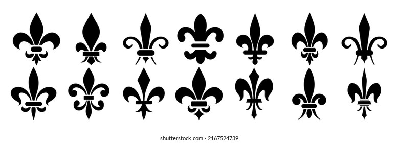 Vector illustration heraldic emblem. Royal fleur-de-lis symbol set.