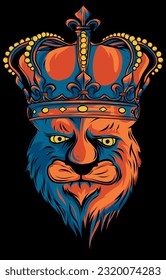 vector illustration of Heraldic Lion Head with corwn on black background