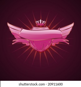 Vector illustration of heraldic shield or badge with blank banner, so you can add your own text