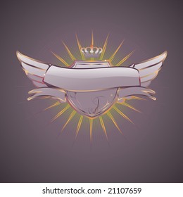 Vector illustration of heraldic shield or badge with blank banner, so you can add your own text