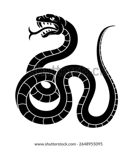Vector illustration of heraldic snake in black silhouette style.
