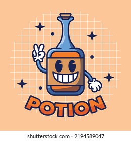 Vector illustration of herb character in bottle in retro style.