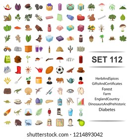 Vector illustration of herb, spices, gift, certificates, forest farm england country dinosaur prehistoric diabetes icon set.