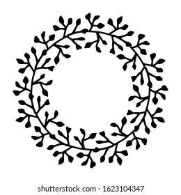 vector illustration of herbal frame. Rustic. Hand drawn simple line. Black stroke. Isolated on white background. Elegant and noble. Best for wedding design. Invitation. Copy space