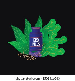 vector illustration of a herbal medicine bottle surrounded by leaves and herbs