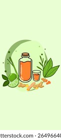 Ilustração vetorial de bebida de fitoterápicos feita de rizomas de açafrão e gengibre (Zingiberaceae)