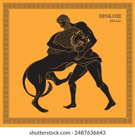 Vector illustration of Hercules fighting the Nemean lion