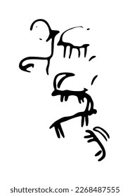 Vector illustration of a herd of cattle rock paintings. Prehistoric rock petroglyphs discovered on the territory of Armenia