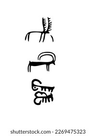 Vector illustration of a herd of cattle rock paintings. Prehistoric rock petroglyphs discovered on the territory of Armenia	