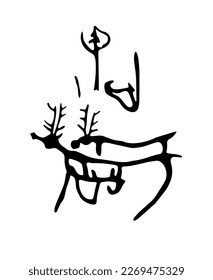 Ilustración vectorial de un rebaño de pinturas rupestres de ganado. petroglifos de roca prehistórica descubiertos en el territorio de Armenia	