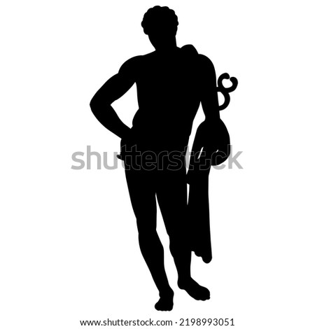  Vector illustration of Hermes. Black silhouette of ancient greek sculpture Belvedere Antinous.