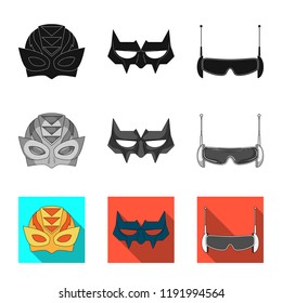 Vector illustration of hero and mask icon. Collection of hero and superhero stock vector illustration.