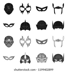 Vector illustration of hero and mask logo. Set of hero and superhero stock vector illustration.