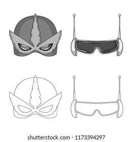 Vector illustration of hero and mask sign. Set of hero and superhero vector icon for stock.