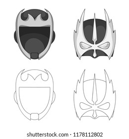 Vector illustration of hero and mask sign. Set of hero and superhero stock vector illustration.