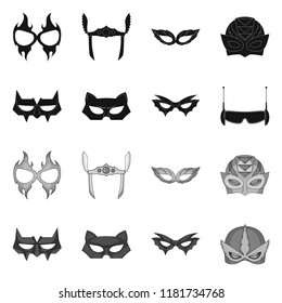 Vector illustration of hero and mask sign. Set of hero and superhero stock vector illustration.