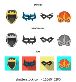 Vector illustration of hero and mask sign. Collection of hero and superhero stock vector illustration.