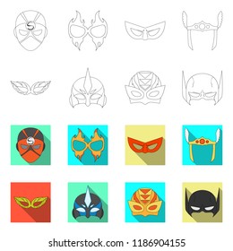 Vector illustration of hero and mask sign. Set of hero and superhero stock vector illustration.