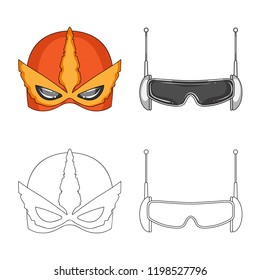 Vector illustration of hero and mask sign. Collection of hero and superhero stock vector illustration.