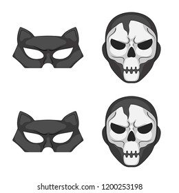 Vector illustration of hero and mask sign. Collection of hero and superhero stock vector illustration.